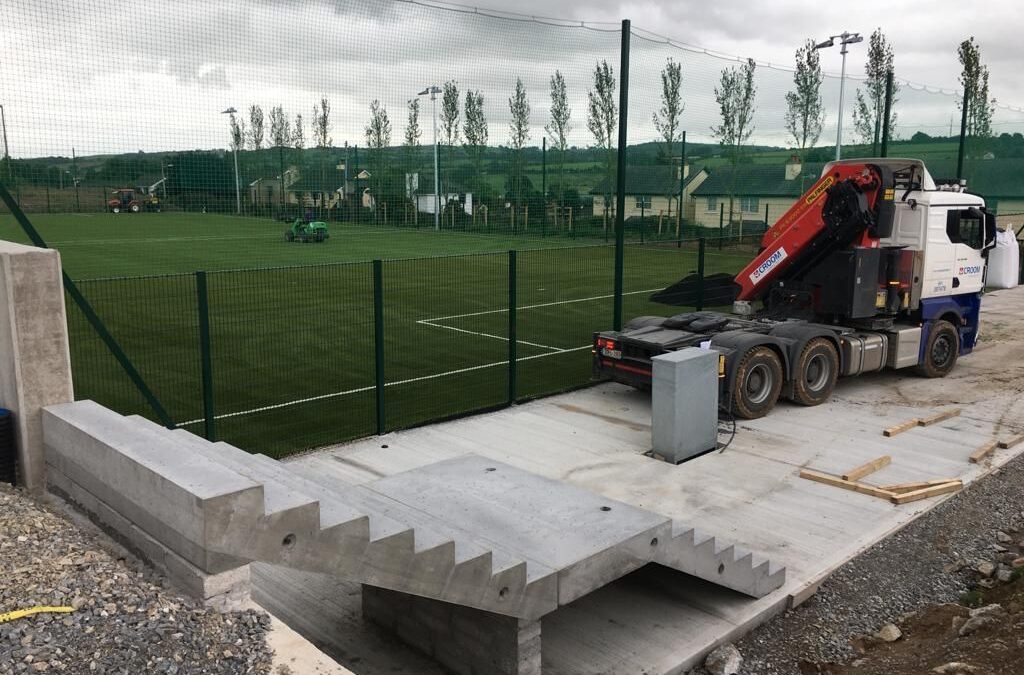 Precast stairs units getting installed in Fermoy GAA